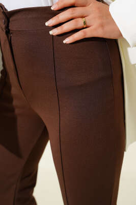 Çımalı Bel Düğmeli Pantolon Kahve - Yılın Fırsatı