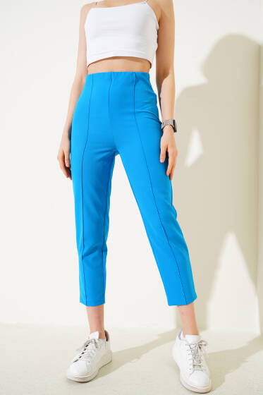 Çımalı Bel Fermuarlı Pantolon Mavi - Kadın Giyim Modelleri