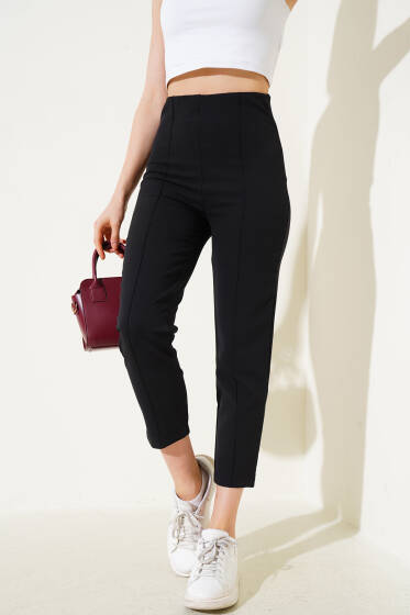 Çımalı Bel Fermuarlı Pantolon Siyah - Kadın Giyim Modelleri