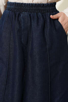 Çımalı Beli Lastikli Kot Etek Lacivert - Etek