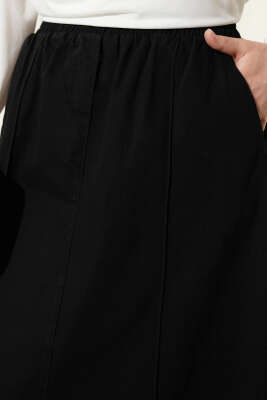 Çımalı Beli Lastikli Kot Etek Siyah - Etek