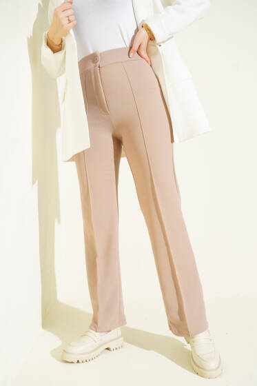 Çımalı Boru Paça Pantolon Bej - Pantolon