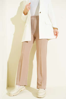 Çımalı Boru Paça Pantolon Bej - Pantolon