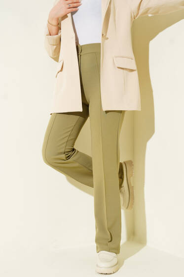 Çımalı Boru Paça Pantolon Çağla Yeşili - Pantolon