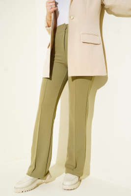 Çımalı Boru Paça Pantolon Çağla Yeşili - Pantolon