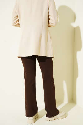 Çımalı Boru Paça Pantolon Kahve - Pantolon