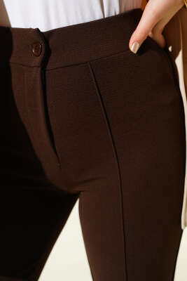 Çımalı Boru Paça Pantolon Kahve - Pantolon