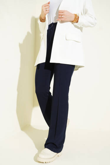 Çımalı Boru Paça Pantolon Lacivert - Pantolon