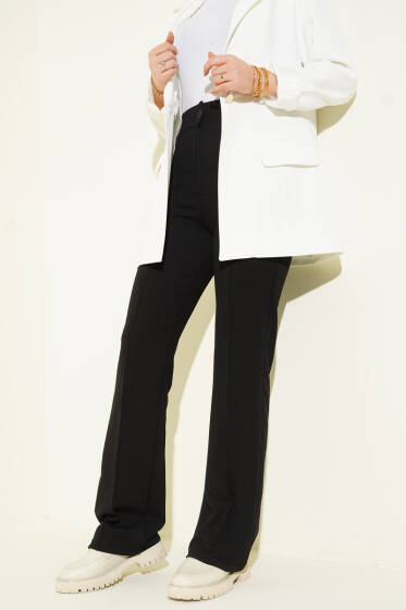 Çımalı Boru Paça Pantolon Siyah - Pantolon