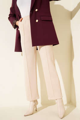 Çımalı Boru Paça Scuba Pantolon Bej - Pantolon