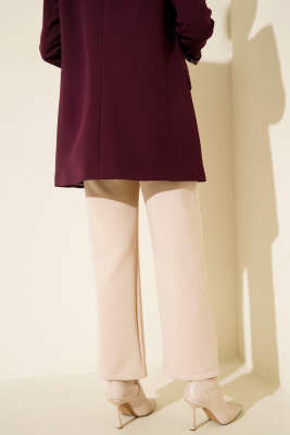 Çımalı Boru Paça Scuba Pantolon Bej - Pantolon