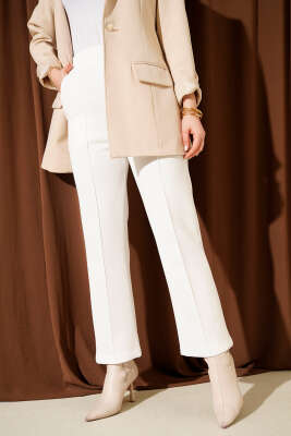 Çımalı Boru Paça Scuba Pantolon Beyaz 