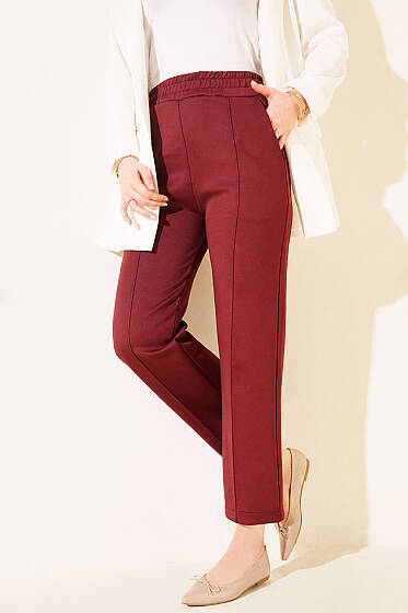 Çımalı Boru Paça Scuba Pantolon Bordo - 300-500 TL Ürünler