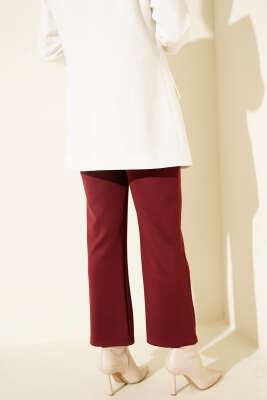 Çımalı Boru Paça Scuba Pantolon Bordo - Pantolon