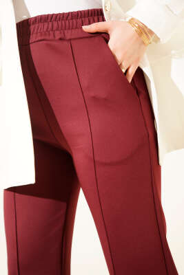 Çımalı Boru Paça Scuba Pantolon Bordo - Yılın Fırsatı