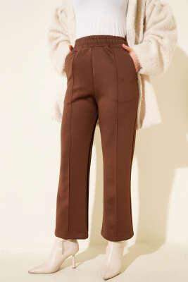 Çımalı Boru Paça Scuba Pantolon Kahve - Pantolon