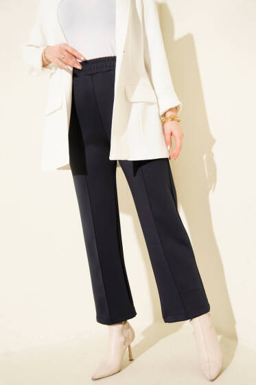 Çımalı Boru Paça Scuba Pantolon Lacivert - Pantolon