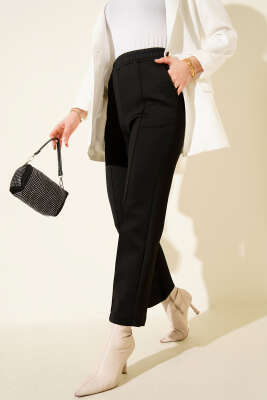 Çımalı Boru Paça Scuba Pantolon Siyah - ELFİDA TEKSTİL