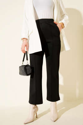 Çımalı Boru Paça Scuba Pantolon Siyah - Pantolon