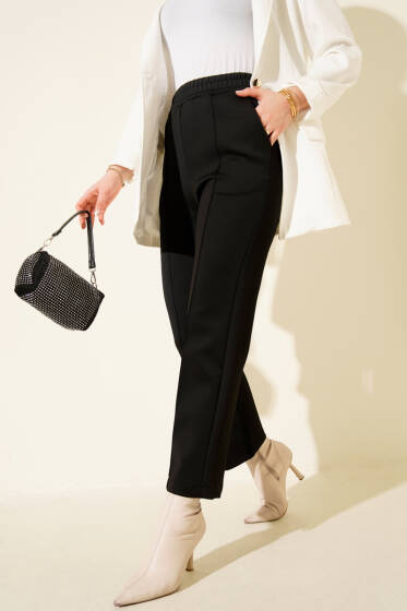 Çımalı Boru Paça Scuba Pantolon Siyah - Yılın Fırsatı