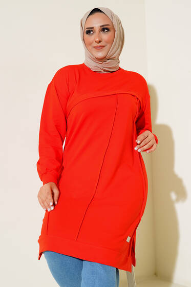 Çımalı Büyük Beden Tunik Alizarin - Tunik