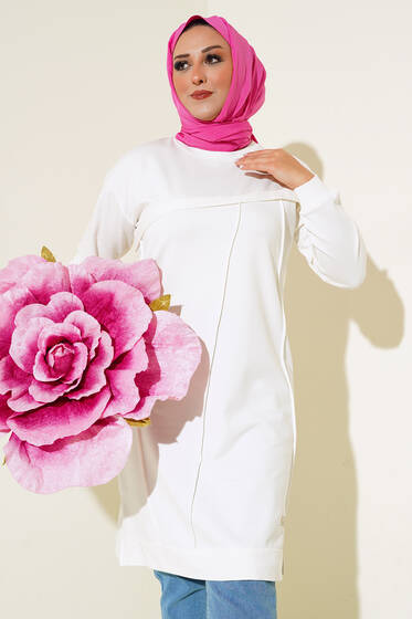 Çımalı Büyük Beden Tunik Ekru - Tunik