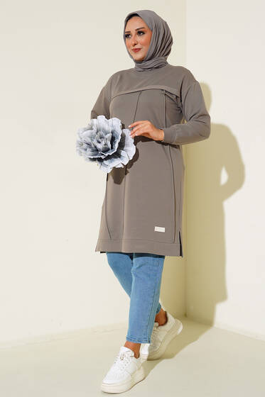 Çımalı Büyük Beden Tunik Füme - Tunik