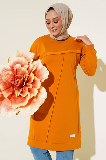 Çımalı Büyük Beden Tunik Hardal - Tunik