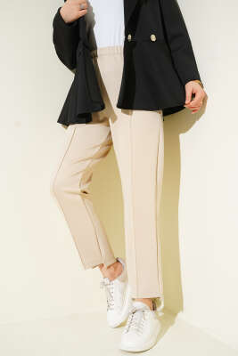 Çımalı Dar Paça Scuba Pantolon Bej - ELFİDA TEKSTİL