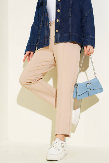 Çımalı Dar Paça Scuba Pantolon Büsküvi - Pantolon