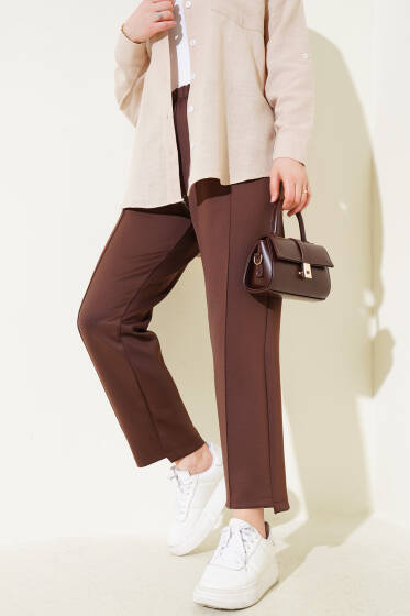 Çımalı Dar Paça Scuba Pantolon Kahve - Pantolon