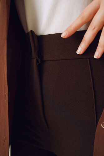 Çımalı Düğmeli Pantolon Kahve - Pantolon