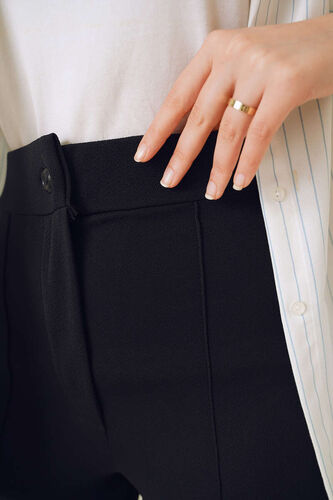 Çımalı Düğmeli Pantolon Siyah - Pantolon