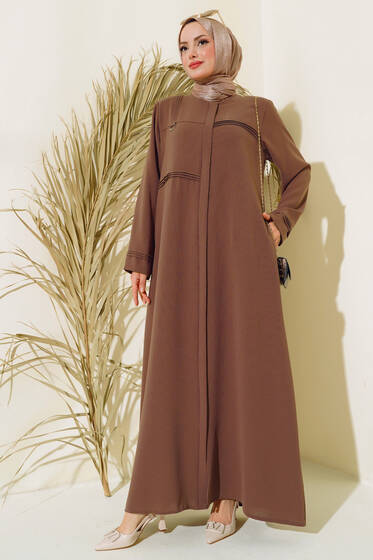 Çımalı Fermuarlı Ferace Taba - Ferace