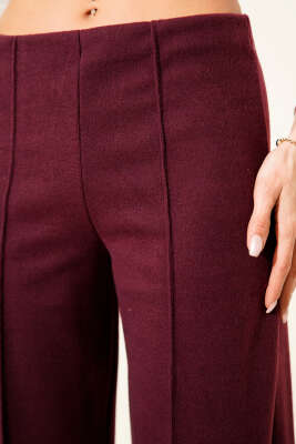 Çımalı Geniş Paça Kaşe Pantolon Bordo - Kadın Giyim Modelleri