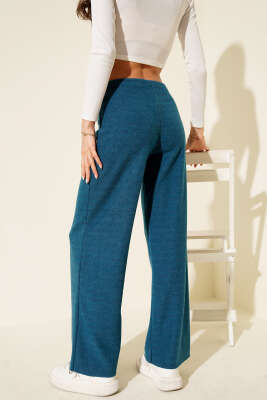 Çımalı Geniş Paça Kaşe Pantolon Petrol - Kadın Giyim Modelleri