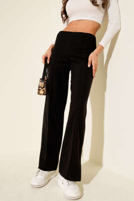 Çımalı Geniş Paça Kaşe Pantolon Siyah - CALİENTE