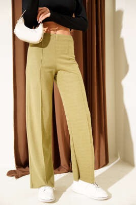 Çımalı Geniş Paça Kaşe Pantolon Yağ Yeşili - CALİENTE