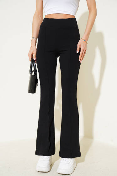 Çımalı İspanyol Paça Pantolon Siyah - Kadın Giyim Modelleri