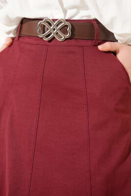 Çımalı Kemerli Basic Etek Bordo - Etek