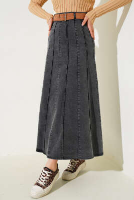 	 Çımalı Kemerli Kot Etek Füme - ALİ AKKAYA