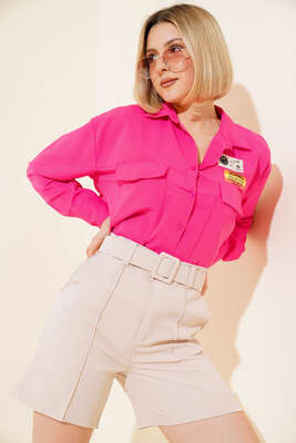 Çımalı Kemerli Şort Taş - Kadın Giyim Modelleri