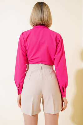 Çımalı Kemerli Şort Taş - Kadın Giyim Modelleri