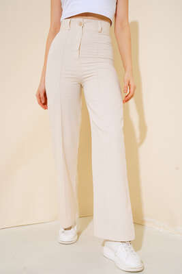 Çımalı Keten Pantolon Bej - TİLLE