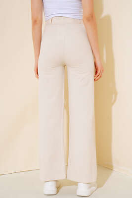 Çımalı Keten Pantolon Bej - Kumaş Pantolon