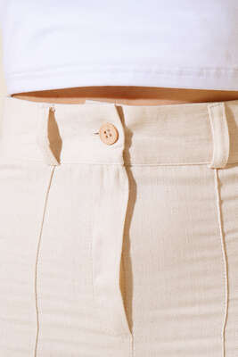 Çımalı Keten Pantolon Bej - Kumaş Pantolon