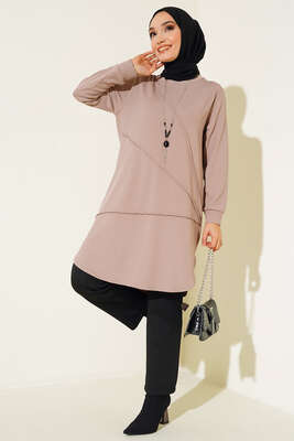 Çimalı Kolye Detay Tunik Bej 