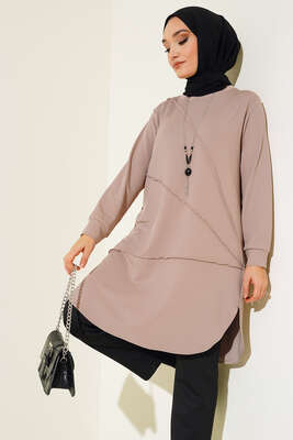 Çimalı Kolye Detay Tunik Bej - Tunik