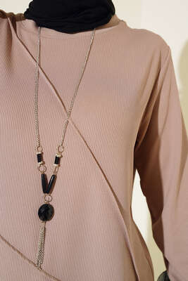 Çimalı Kolye Detay Tunik Bej - Tunik