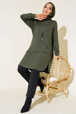 Çimalı Kolye Detay Tunik Haki 